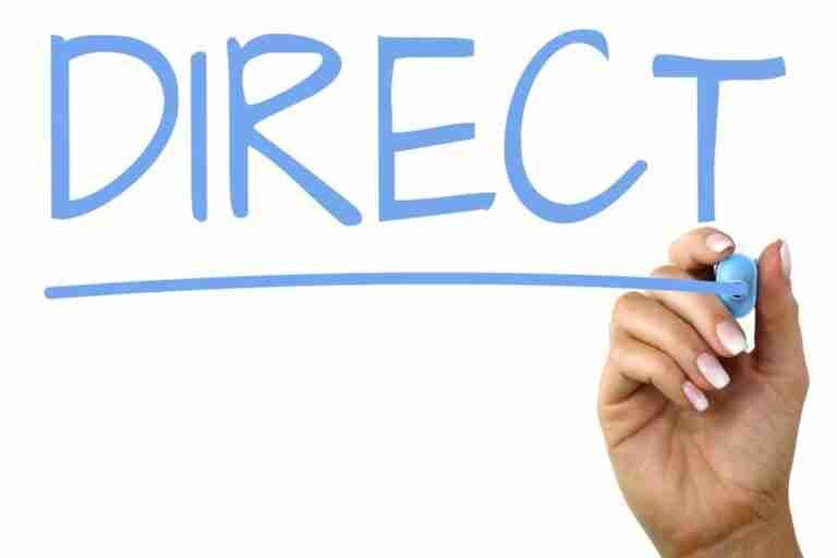 A hand holding a marker pen drawing a line under the word "direct" against a white background.
