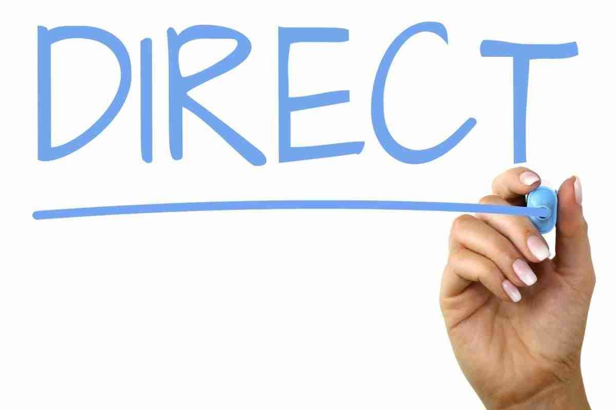 A hand holding a marker pen drawing a line under the word "direct" against a white background.