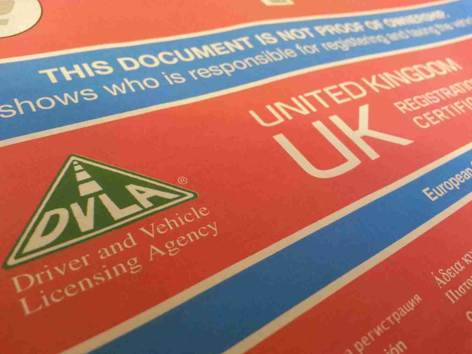 Official vehicle registration document for the united kingdom, issued by the driver and vehicle licensing agency (dvla). logbook loans.