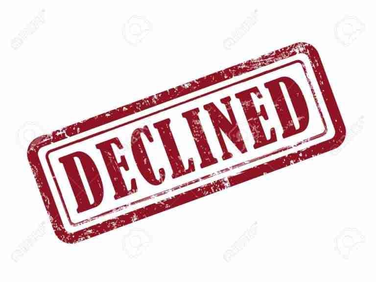 Red and white 'declined' stamp imprint indicating a rejection or disapproval.