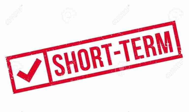 A red stamp graphic with the words "short-term" prominently featured, and a check mark indicating selection or approval of a short-term option or status. Short term loans.