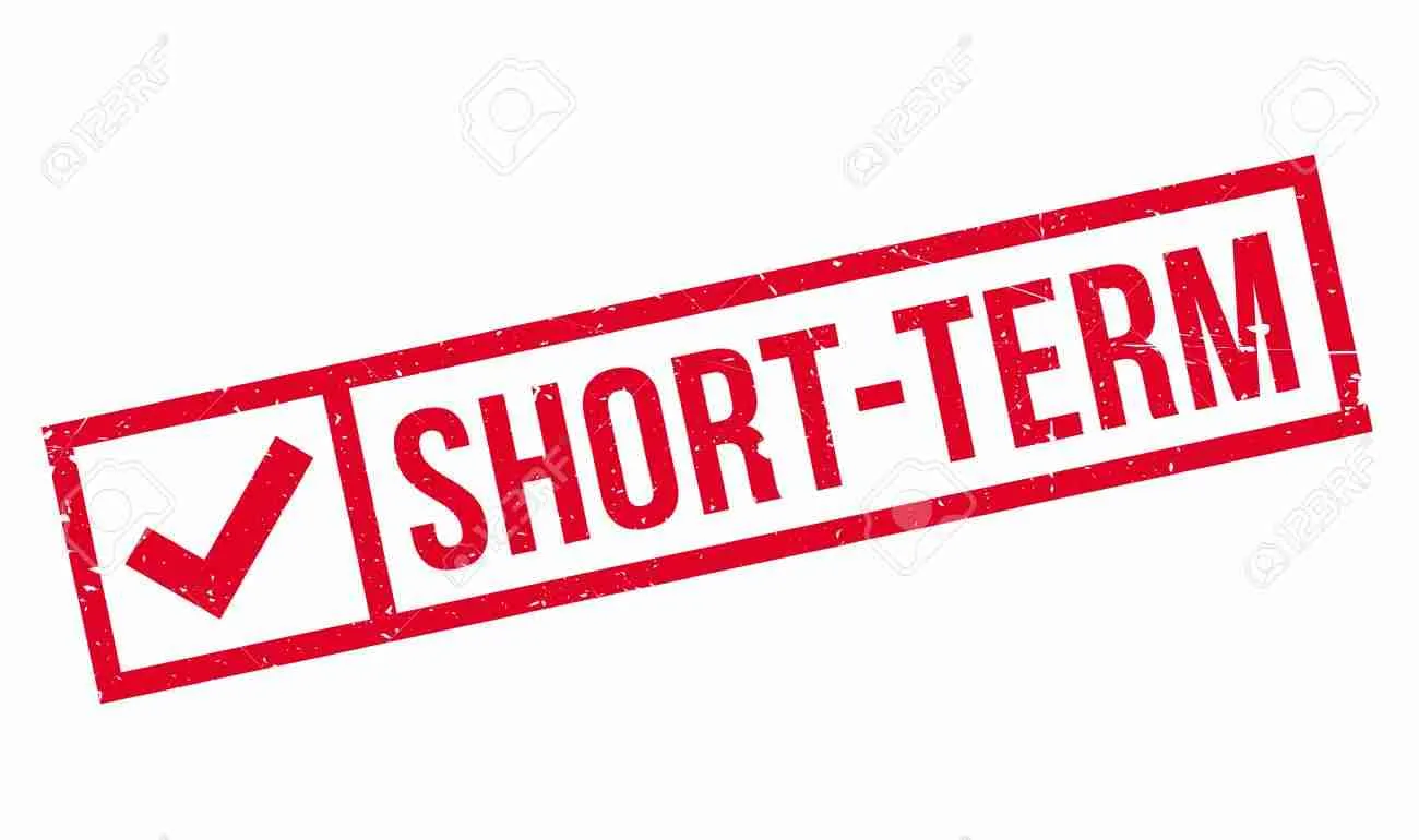 A red stamp graphic with the words "short-term" prominently featured, and a check mark indicating selection or approval of a short-term option or status. Short term loans.