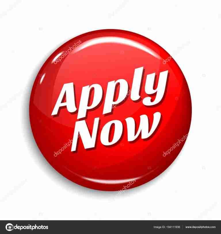 A glossy red button with the text "Apply Now" in bold white lettering, isolated on a white background.