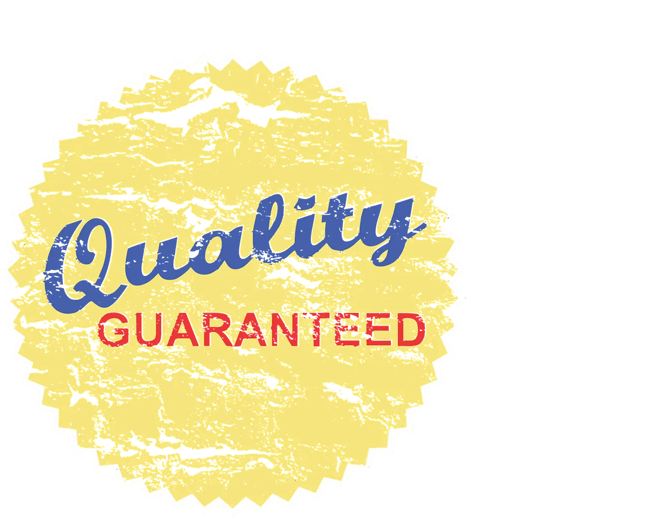 A textured yellow seal with a jagged edge, featuring the text "Quality GUARANTEED" with "Quality" in blue and "GUARANTEED" in red. guaranteed secured loans