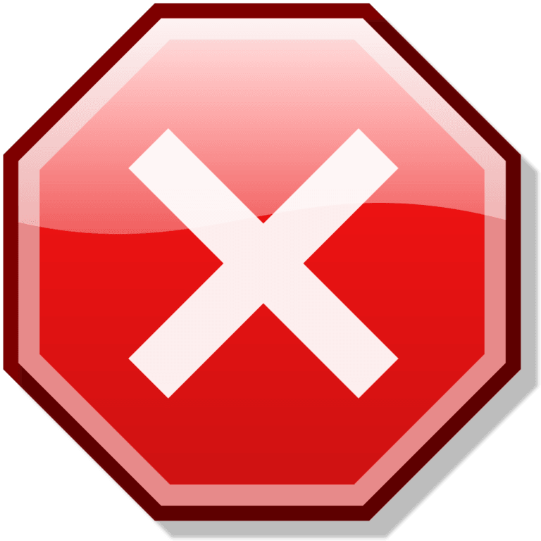 A stylized red stop sign with a white "X" across the front.