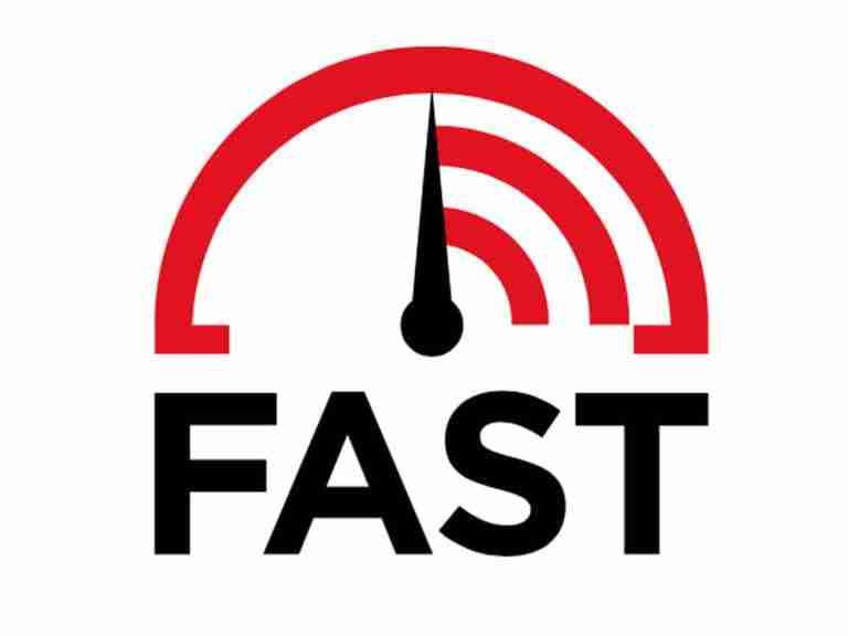 Logo featuring a speedometer graphic with the needle pointing towards the right side and the word "FAST" in bold black letters below it. The speedometer is red and black with no text or numbers on it.