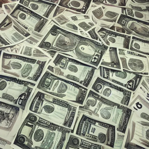 A pile of scattered US dollar bills in various denominations. quick 50 pound cash loan