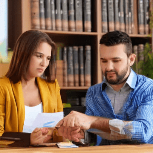 Two people sitting at a desk with a man showing a document to a woman, both looking concerned or in thought, with a bookshelf in the background. what loans accept bad credit