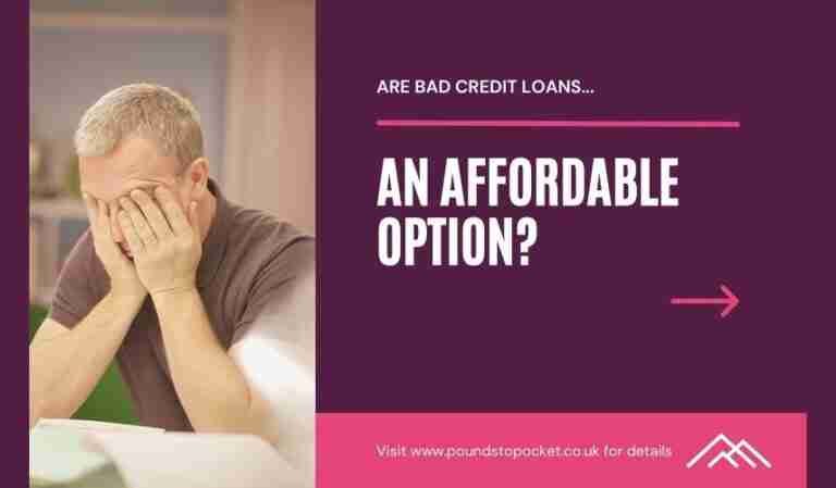 A distressed man with his face in his hands sits at a table with text on the right side reading "ARE BAD CREDIT LOANS... AN AFFORDABLE OPTION?" and a website address at the bottom for more details. Instant Loans For Bad Credit.