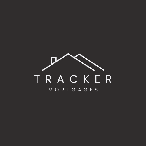 Logo of Tracker Mortgages featuring a simple line drawing of a house rooftop above the word "TRACKER" with the word "MORTGAGES" underneath, all set against a dark background.