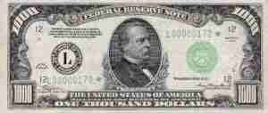 one thousand dollar note