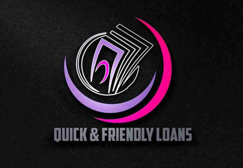Modern and sleek financial service logo highlighting quick & friendly loans while emphasizing speed and customer care. quick and friendly loans too.