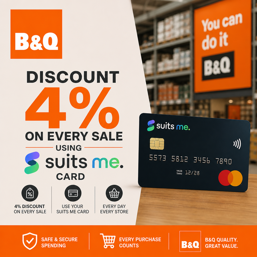 B&Q Discount 4% On Every Sale Using SuitsMe card