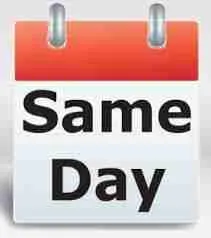 Red and white calendar icon with "bad credit same day loans" text, indicating same-day services or events.