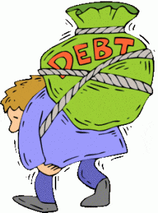 man carrying heavy debt sack on back